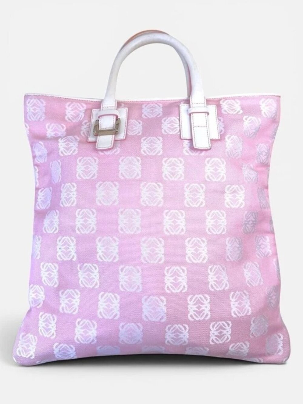 Loewe Authentic Vintage Logo Canvas Tote in Pink and White